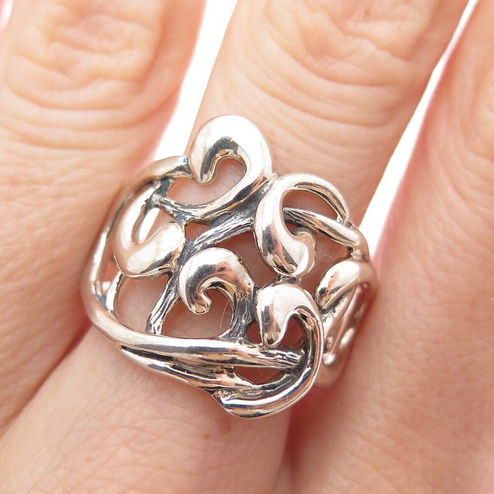 HAGIT GORALI Sterling Silver Vintage Ornate Modernist Oxidized Ring Size 10.25